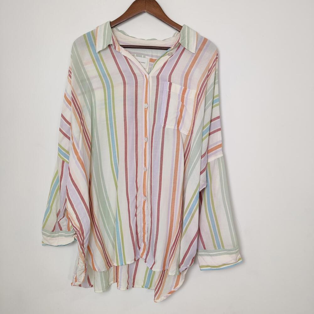 American Eagle Pastel Striped Oversized Button Down Shirt Women’s Medium